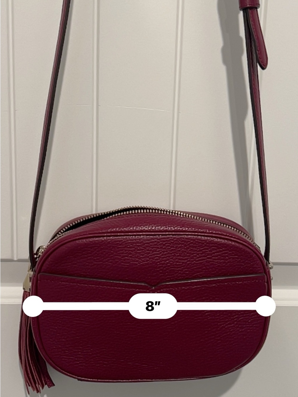 kate spade Wine Pebbled Leather Crossbody Bag with Tassel - Picture 10 of 11